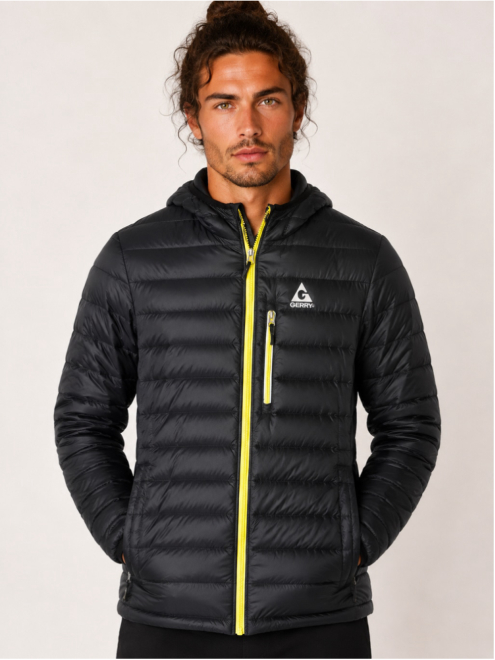 Gerry Down Puffer Jacket Hooded Yellow Zip Lightweight Gorpcore Coat Hiking Camp